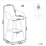 Set Of 2 Bar Stool Off-white Fabric Upholstered With Arms Backrest Black Metal Legs Beliani