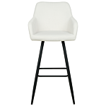 Set Of 2 Bar Stool Off-white Fabric Upholstered With Arms Backrest Black Metal Legs Beliani