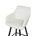 Set Of 2 Bar Stool Off-white Fabric Upholstered With Arms Backrest Black Metal Legs Beliani