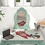 Zonekiz Kids Dressing Table With Mirror And Stool, Girls Vanity Table Makeup Desk With Drawer, Cute Animal Design, For 3-6 Years - Green
