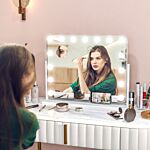 Homcom Hollywood Vanity Mirror With Lights, Large 63x50 Cm Lighted Makeup Mirror With 3 Colour, 14 Led Bulbs, 10x Magnifying, Usb Charging Port, Phone Holder, 360° Rotation, Touch Screen