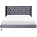 Slatted Bed Frame Grey Velvet Upholstery Eu Super King Size 6ft Tufted Headboard Modern Design Beliani