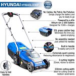 Hyundai 40v Lithium-ion Cordless Battery Powered Roller Lawn Mower 33cm Cutting Width With Battery And Charger | Hym40li330p