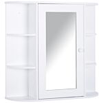 Homcom Bathroom Mirror Cabinet, Wall Mounted Storage Cupboard With Mirror Single Door Storage Organizer 2-tier Inner Shelves, White