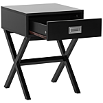 Bedside Table Black Rectangular Top Storage Drawer Wooden Legs Scandinavian Beliani