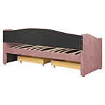Daybed Pink Eu Single Size Polyester Upholstery Slatted Frame Eucalyptus Wood Plywood Drawers Modern Bedroom Beliani