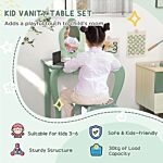Zonekiz Kids Bedroom Furniture Set Includes Bed Frame, Kids Toy Chest, Dressing Table With Mirror And Stoolfor Ages 3-6 Years, Green