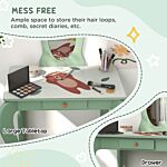 Zonekiz Kids Bedroom Furniture Set Includes Bed Frame, Kids Toy Chest, Dressing Table With Mirror And Stoolfor Ages 3-6 Years, Green