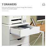 Vinsetto Vertical Filing Cabinet, 7-drawer File Cabinet, Mobile Office Cabinet On Wheels For Study, Home Office, White