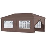 Outsunny 3 X 6 M Pop Up Gazebo With Sides And Windows, Height Adjustable Party Tent With Storage Bag For Garden, Camping, Event, Brown