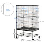 Pawhut Large Bird Cage Budgie Cage For Finch Canaries Parakeet With Rolling Stand, Slide-out Tray, Storage Shelf, Food Containers, Dark Grey