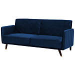 Sofa Bed Navy Blue Velvet Fabric Modern Living Room 3 Seater Wooden Legs Track Arm Beliani