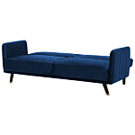 Sofa Bed Navy Blue Velvet Fabric Modern Living Room 3 Seater Wooden Legs Track Arm Beliani