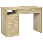 Homcom Computer Desk, Home Office Desk With Lockable Drawer, Storage Shelf For Study Bedroom, 110 X 50 X 76 Cm, Oak