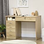 Homcom Computer Desk, Home Office Desk With Lockable Drawer, Storage Shelf For Study Bedroom, 110 X 50 X 76 Cm, Oak