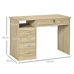 Homcom Computer Desk, Home Office Desk With Lockable Drawer, Storage Shelf For Study Bedroom, 110 X 50 X 76 Cm, Oak