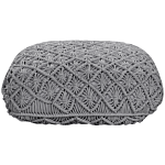 Floor Cushion Grey Cotton 50 X 50 X 20 Cm Macrame Pattern Square Fabric Seating Pouffe Beliani