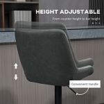Homcom Retro Bar Stools Set Of 2, Adjustable Kitchen Stool, Upholstered Bar Chairs With Back, Swivel Seat, Dark Grey