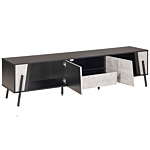 Tv Stand Concrete Effect And Black Metal Legs For Up To 75ʺ With 1 Drawer And 2 Cabinets Industrial Style Beliani