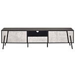 Tv Stand Concrete Effect And Black Metal Legs For Up To 75ʺ With 1 Drawer And 2 Cabinets Industrial Style Beliani