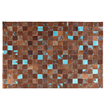 Rug Brown And Blue Leather 140 X 200 Cm Cowhide Hand Crafted Beliani