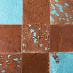 Rug Brown And Blue Leather 140 X 200 Cm Cowhide Hand Crafted Beliani