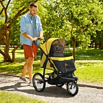 Pawhut Pet Stroller Jogger For Medium, Small Dogs, Foldable Cat Pram Dog Pushchair W/ Adjustable Canopy, 3 Big Wheels - Yellow