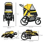 Pawhut Pet Stroller Jogger For Medium, Small Dogs, Foldable Cat Pram Dog Pushchair W/ Adjustable Canopy, 3 Big Wheels - Yellow