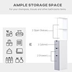 Homcom Slimline Bathroom Storage Free-standing Bathroom Cabinet Unit Tall Shelf Toilet Tissue Cupboard W/drawers - Grey And White