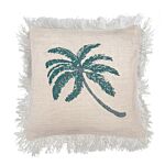 Linen Cushion 60x60cm Palm Tree With Fringe