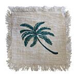 Linen Cushion 60x60cm Palm Tree With Fringe