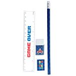 Ring Bound Notepad & Pencil Case 6 Piece Stationery Set - Game Over