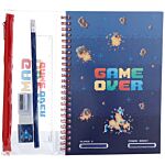 Ring Bound Notepad & Pencil Case 6 Piece Stationery Set - Game Over