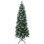 Homcom 6 Foot Snow Artificial Christmas Tree With Realistic Branches, Pine Cone, For Indoor Decoration, Green White