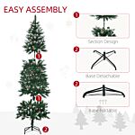 Homcom 6 Foot Snow Artificial Christmas Tree With Realistic Branches, Pine Cone, For Indoor Decoration, Green White