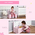 Homcom 2-in-1 Wooden Toy Box Kids Seat Bench Storage Chest Cabinet Organizer With Safety Pneumatic Rod 60 X 30 X 50cm Pink