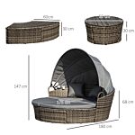 Outsunny Rattan Garden Furniture Cushioned Wicker Round Sofa Bed With Coffee Table Patio Conversation Furniture Set - Grey