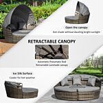 Outsunny Rattan Garden Furniture Cushioned Wicker Round Sofa Bed With Coffee Table Patio Conversation Furniture Set - Grey