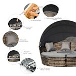 Outsunny Rattan Garden Furniture Cushioned Wicker Round Sofa Bed With Coffee Table Patio Conversation Furniture Set - Grey