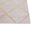 Area Rug Pink Gold Pattern 80 X 150 Cm Viscose Geometric Living Room Bedroom Beliani