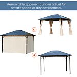 Outsunny 3.6 X 3(m) Hardtop Gazebo Canopy With Polycarbonate Roof Garden Pavilion With Removable Curtains And Steel Frame, Brown