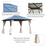 Outsunny 3.6 X 3(m) Hardtop Gazebo Canopy With Polycarbonate Roof Garden Pavilion With Removable Curtains And Steel Frame, Brown