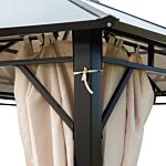 Outsunny 3.6 X 3(m) Hardtop Gazebo Canopy With Polycarbonate Roof Garden Pavilion With Removable Curtains And Steel Frame, Brown