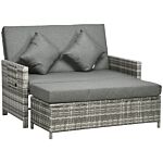 Outsunny 2 Seater Assembled Garden Patio Outdoor Rattan Furniture Sofa Sun Lounger Daybed With Fire Retardant Sponge - Grey