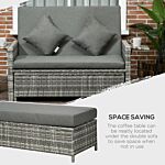 Outsunny 2 Seater Assembled Garden Patio Outdoor Rattan Furniture Sofa Sun Lounger Daybed With Fire Retardant Sponge - Grey