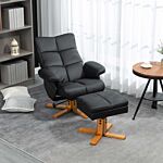 Homcom Faux Leather Swivel Recliner Chair With Footstool, Wooden Base And Storage For Living Room, Black