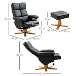 Homcom Faux Leather Swivel Recliner Chair With Footstool, Wooden Base And Storage For Living Room, Black