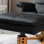 Homcom Faux Leather Swivel Recliner Chair With Footstool, Wooden Base And Storage For Living Room, Black