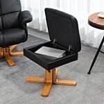 Homcom Faux Leather Swivel Recliner Chair With Footstool, Wooden Base And Storage For Living Room, Black