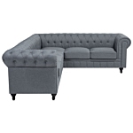 Chesterfield Left Hand Fabric Corner Sofa Grey Fabric Upholstery Dark Wood Legs Chaise 6 Seater Contemporary Beliani